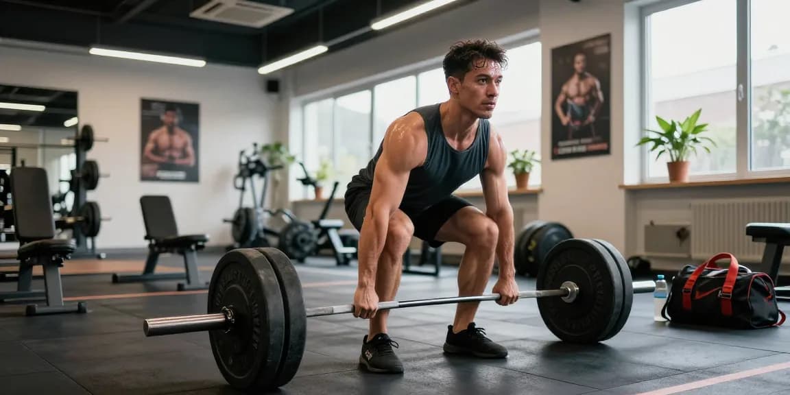 Athletic man lifting weights in gym, showcasing Prime Pharma Steroiden's effectiveness for fitness.