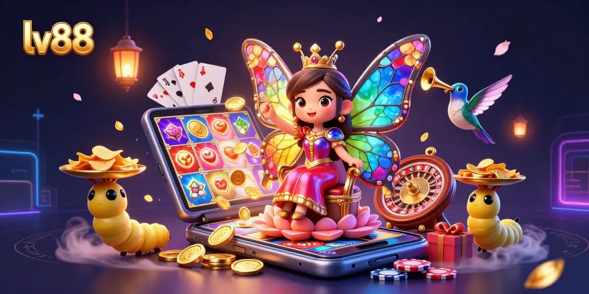 Spin to win at lv88 with a vibrant illustration of a casino fantasy scene featuring fun characters and games.