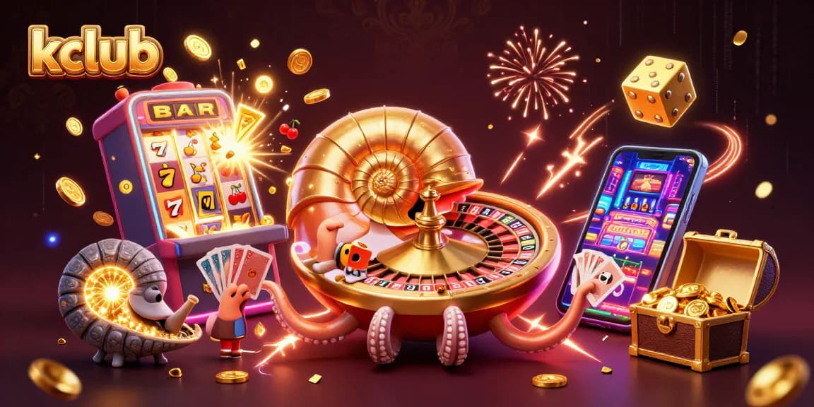 Kclub offers an exciting 3D gambling experience with jackpots and glowing games bursting around, featuring a unique nautilus and card elements.