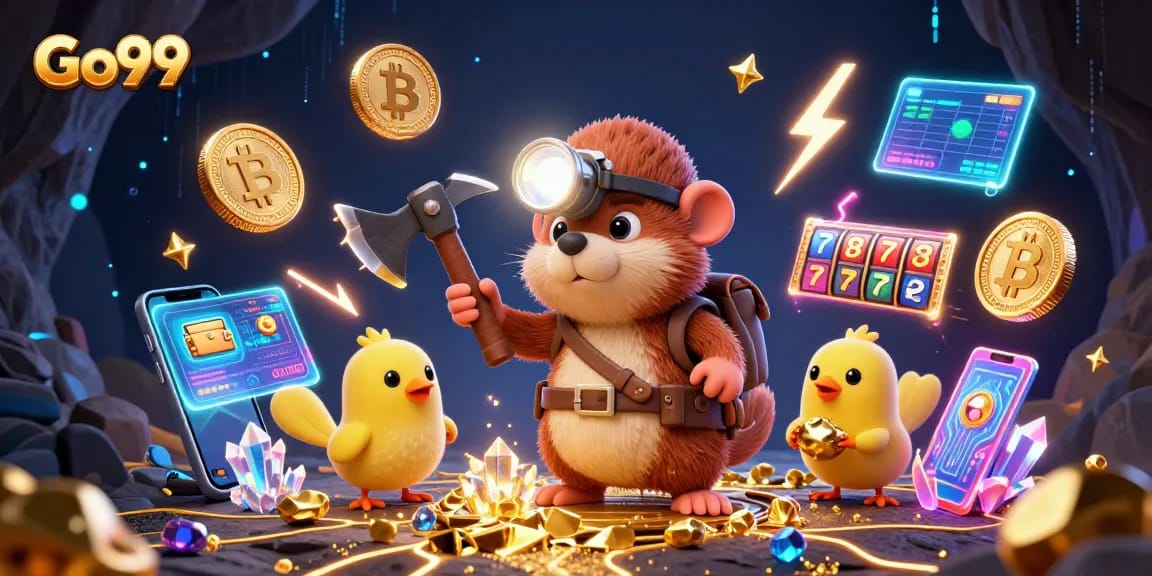 Engage with Go99 casino excitement through a vibrant treasure hunt in a crypto-themed adventure.