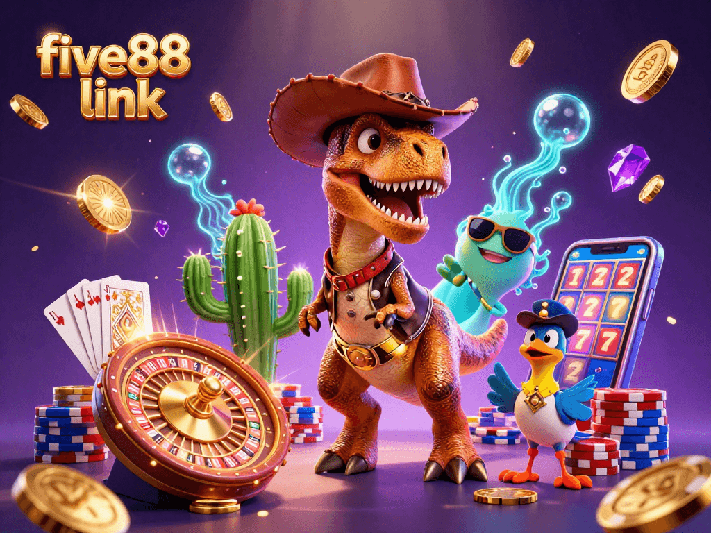 Experience the excitement of five88 link with vibrant casino-themed characters and dynamic game elements.