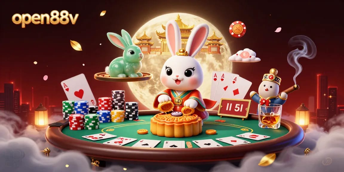 Experience thrilling poker action with open88v represented in a vibrant moonlit scene