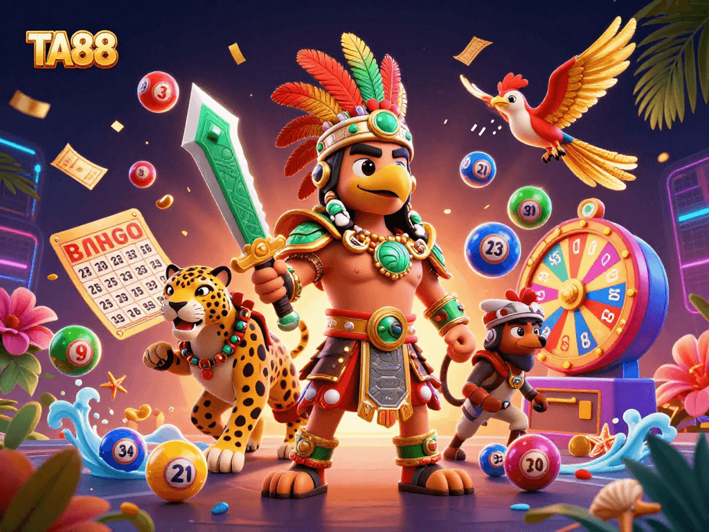 TA88 casino scene featuring Aztec warrior and lottery elements for exciting gameplay