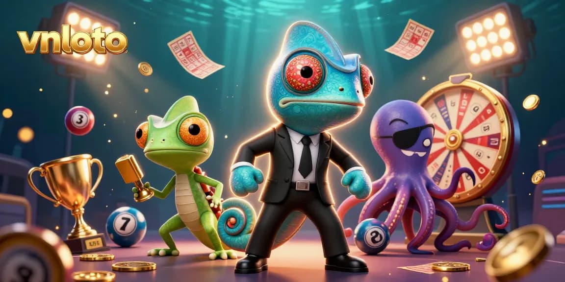 Engage in vibrant vnloto action with colorful lottery balls and dynamic casino elements.