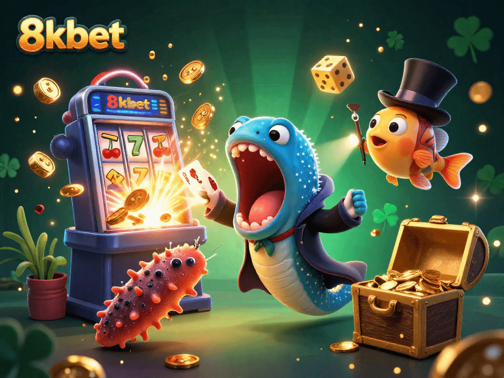 Experience thrilling gameplay at 8kbet with vibrant characters and slot machine magic.
