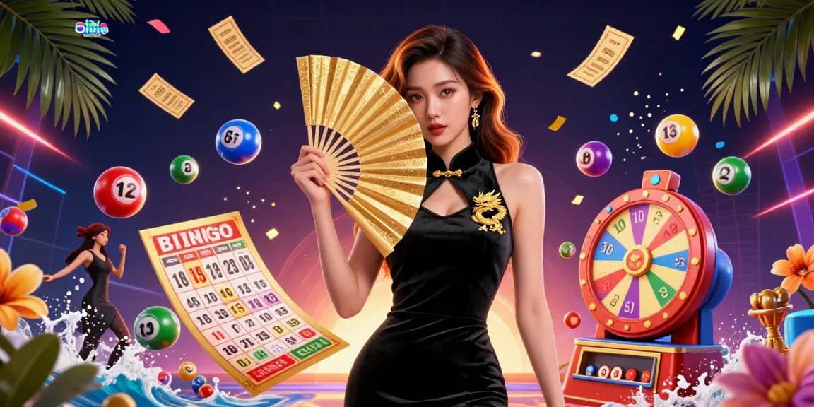 Tai xiu online: Experience the thrill with vibrant lottery balls and a stunning Asian woman in a casino setting.