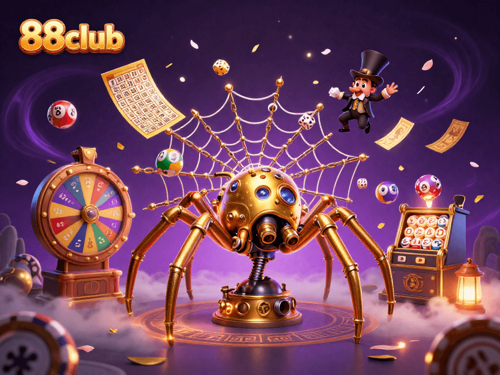 Win big with 88club in a vibrant casino scene featuring dynamic lottery elements.