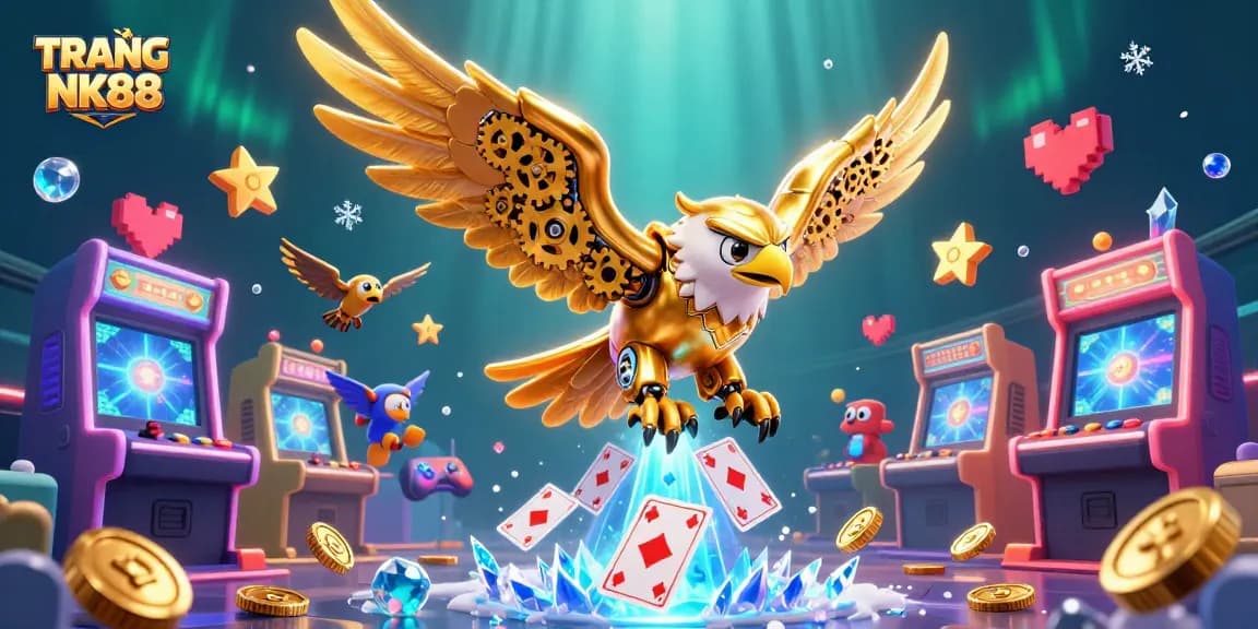 Experience the thrill of TRANG CHỦ NK88 with gaming elements in a vibrant casino scene.