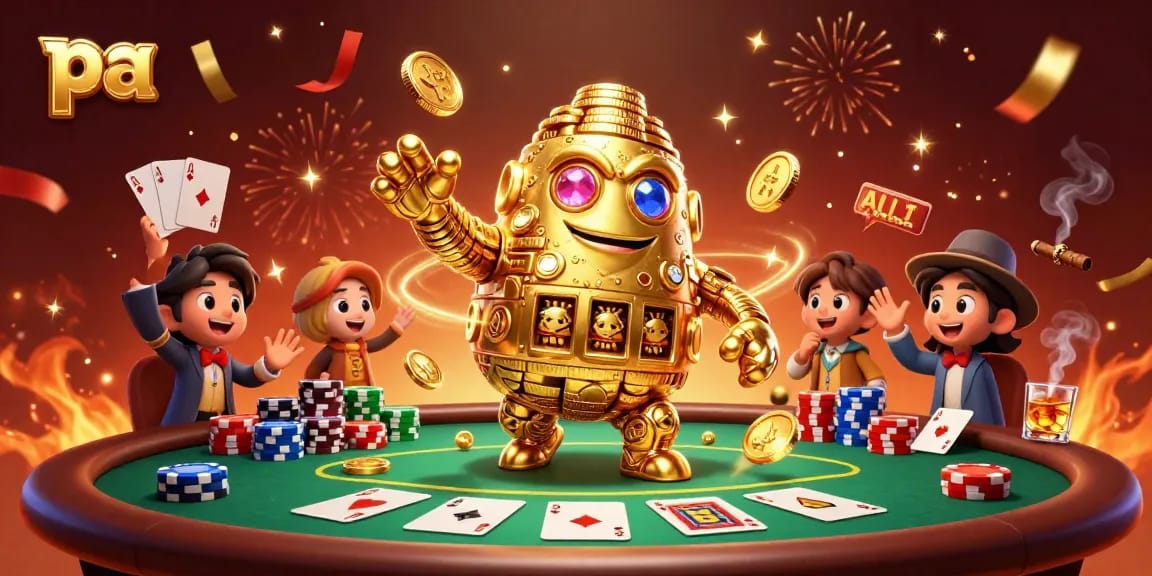 Engage with the thrilling world of pa at the lively poker table with golden elements.