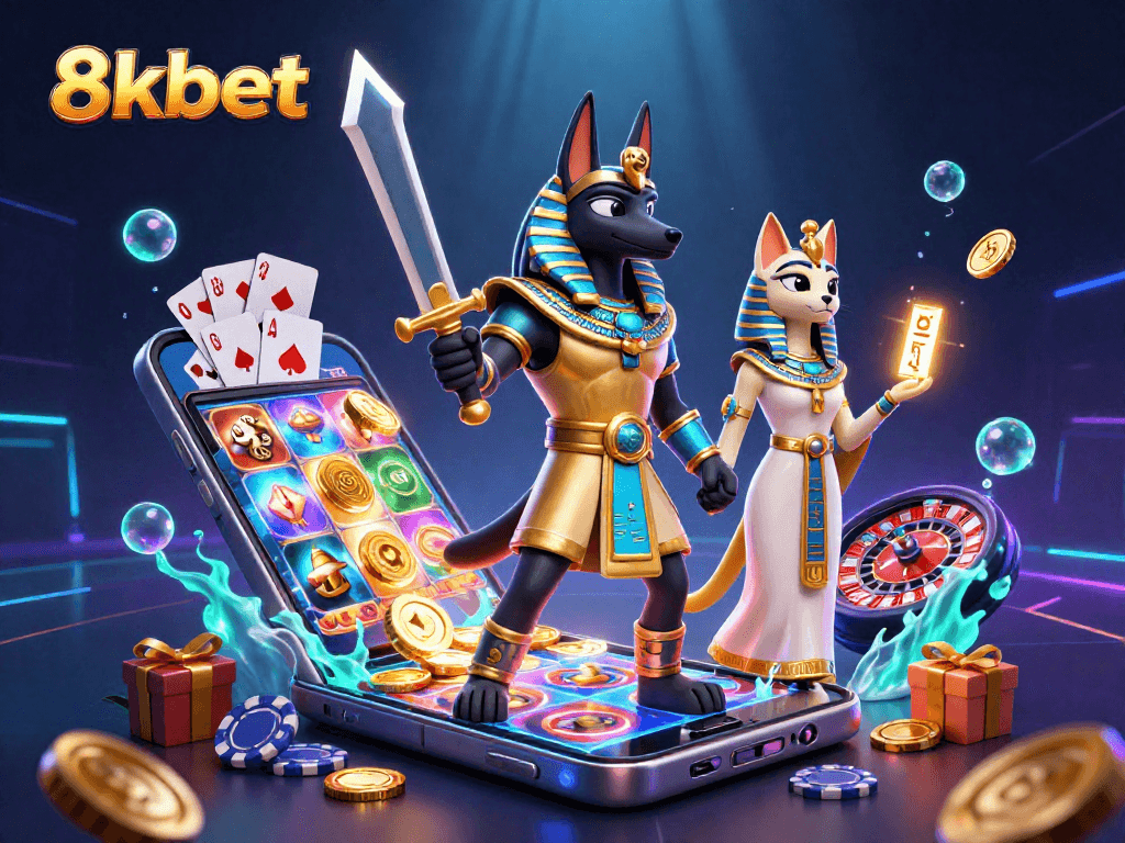 Experience the thrill of gaming with 8kbet's dynamic slot games amidst ancient Egyptian themes.