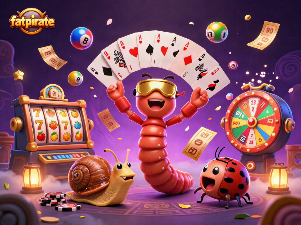 Fatpirate casino features a lively scene with characters and dynamic game elements celebrating gaming excitement.
