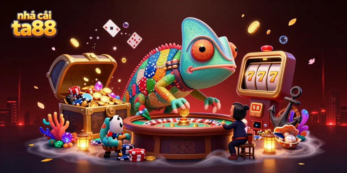 Enhance your gameplay at nhà cái ta88 with vibrant illustrations of lucky chameleon and casino games.