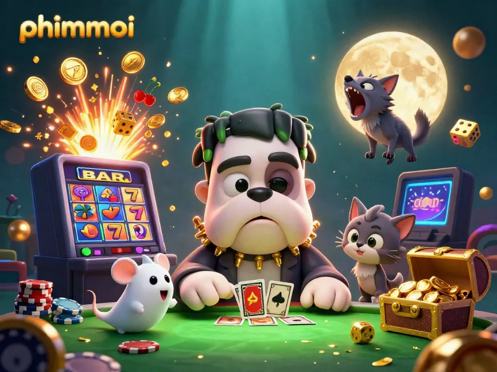 Engaging phimmoi* scene with cartoon characters entertaining at a thrilling casino table.
