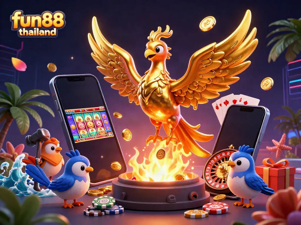 Experience thrill at fun88 thailand with a stunning golden phoenix symbolizing winning opportunities in online gambling.