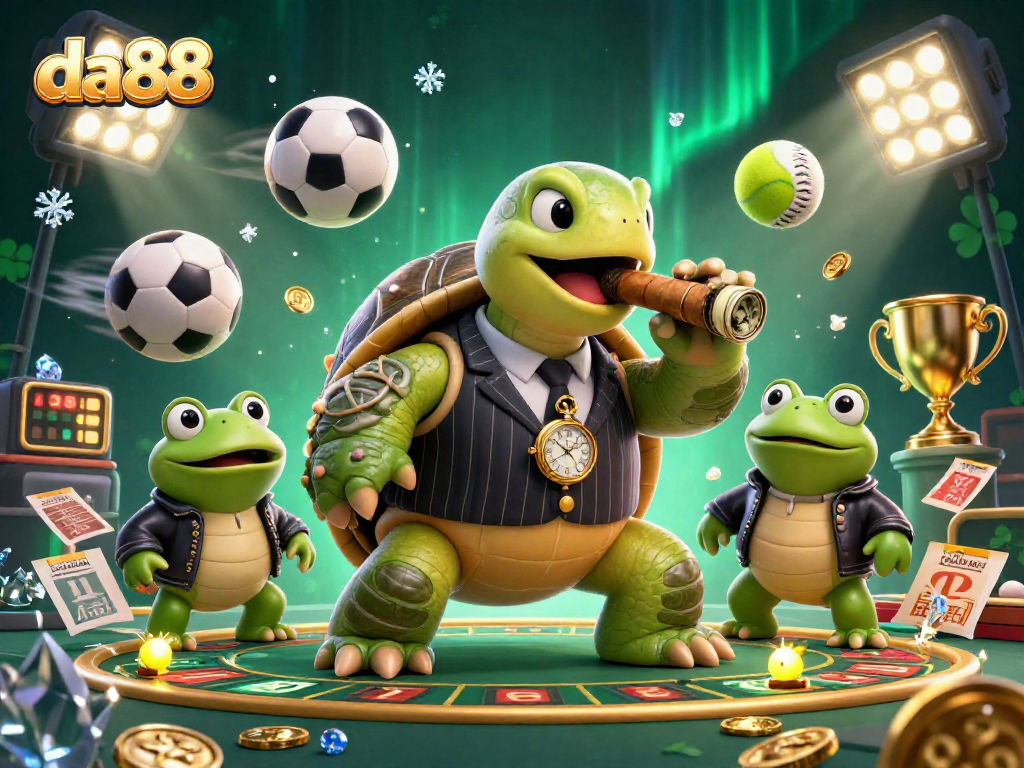 Experience the thrill of da88 with this vivid 3D cartoon casino scene featuring dynamic characters and sports elements.