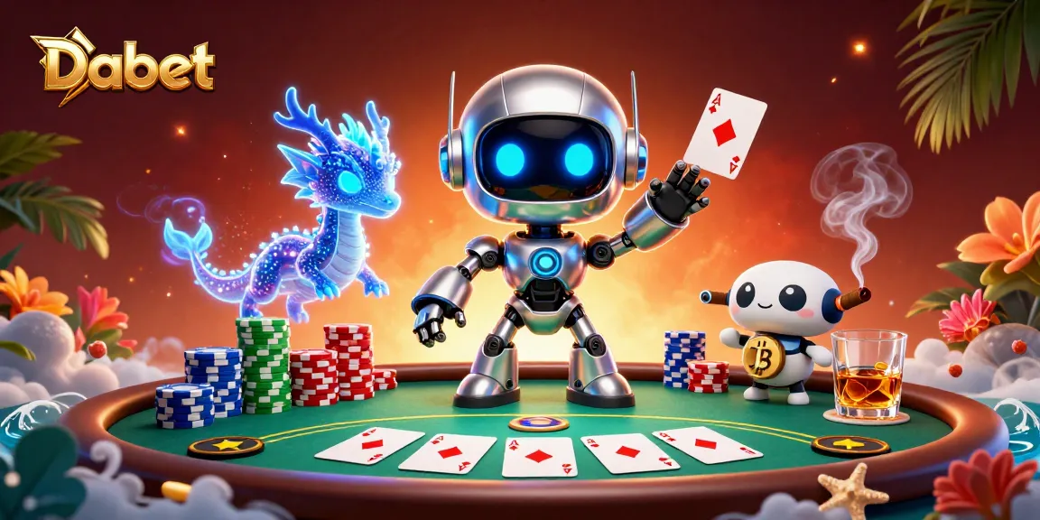Dabet showcases an exciting online casino scene with vibrant characters and poker elements.