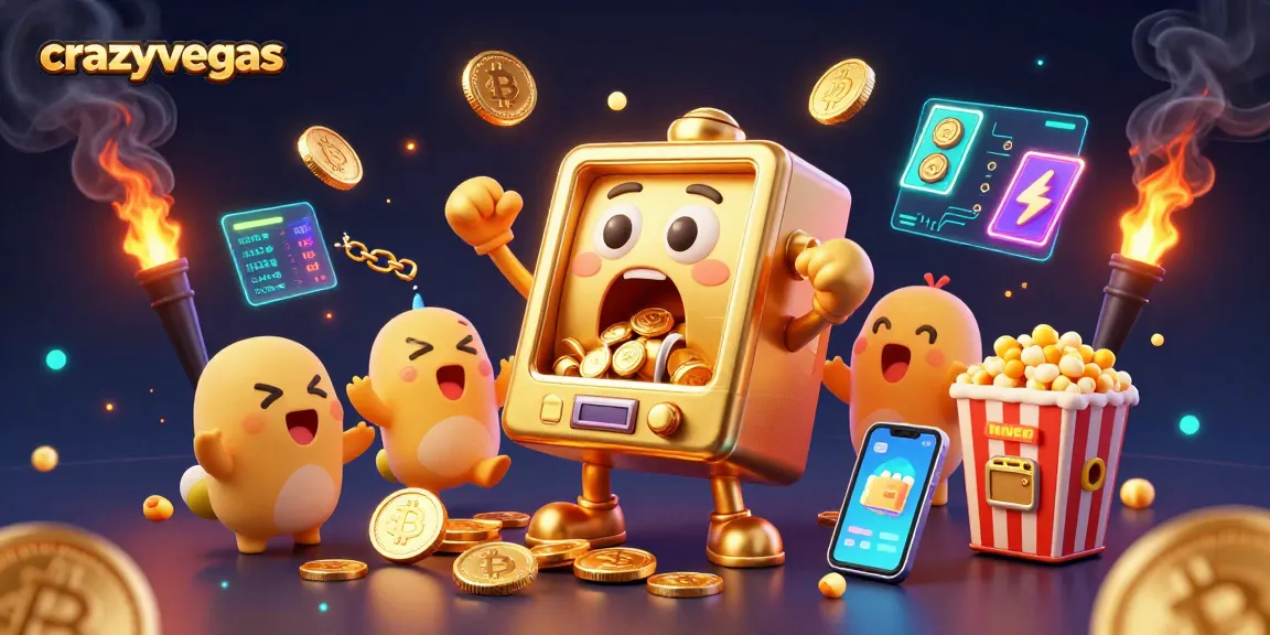 Experience crazyvegas excitement with a jackpot-winning slot machine surrounded by crypto coins and cheering baby slots.