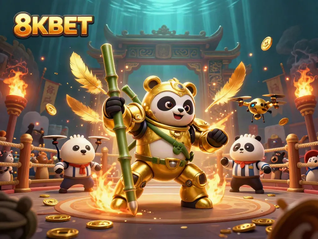 Engage in thrilling gambling action with 8KBET in a dynamic, vibrant arena filled with cheering fans.