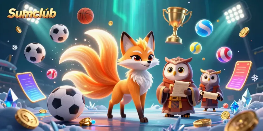 Bet on your luck with the vibrant and dynamic Sumclub casino illustration showcasing sports elements.