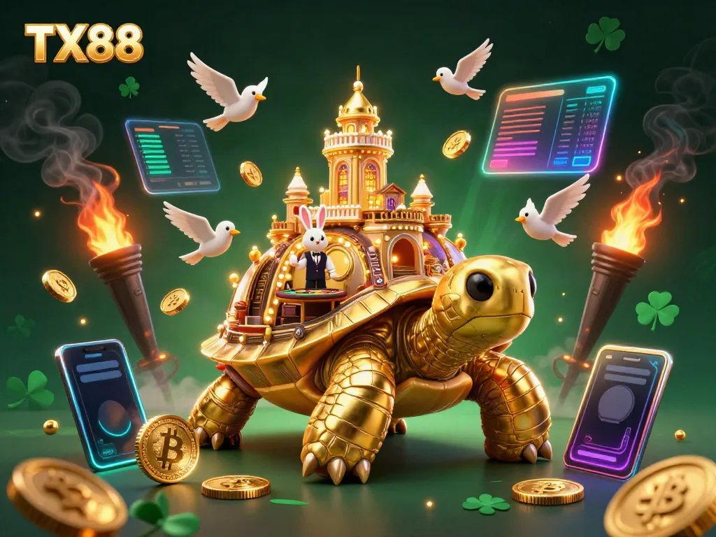 Experience the excitement at TX88 with a golden tortoise casino and rabbit dealer in action!