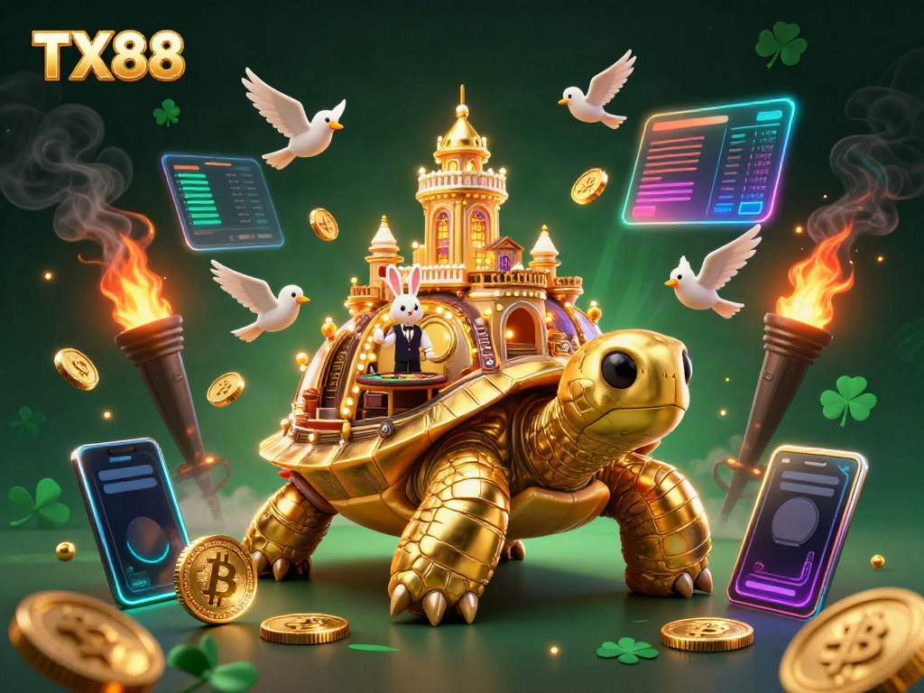Experience the excitement at TX88 with a golden tortoise casino and rabbit dealer in action!