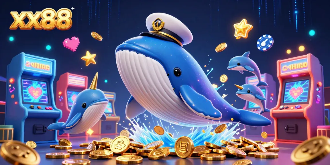 Experience jackpot thrills with xx88's energetic gaming scene featuring a whale and playful dolphins.
