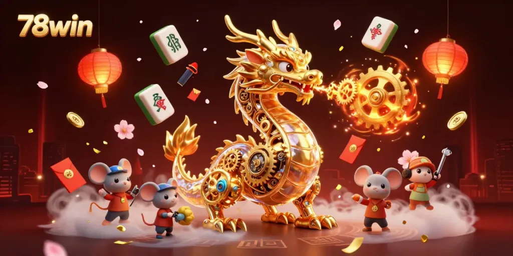 Experience the excitement of 78win with a dragon, engineer, and vibrant casino elements!