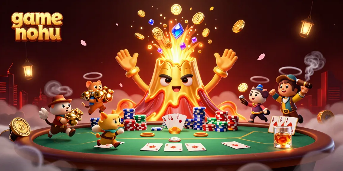 Spin the chances with game nohu as treasure erupts from a golden volcano in a vibrant casino scene.