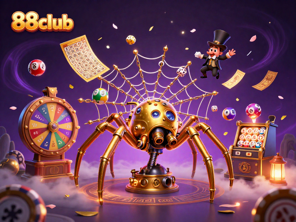 Win big with 88club in a vibrant casino scene featuring dynamic lottery elements.