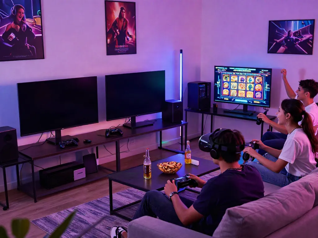 Exciting gaming gathering at home featuring popular games from https://da88z.net/ with a lively group of friends.