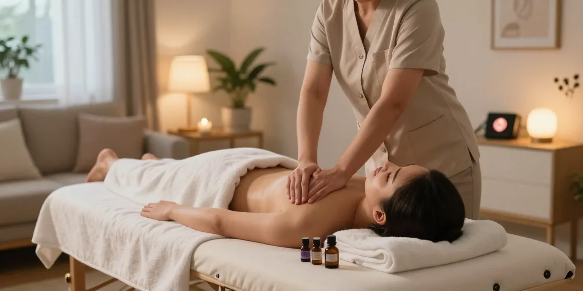 Relaxing 강서구출장마사지 scene with a professional therapist providing Swedish massage in a cozy home environment.