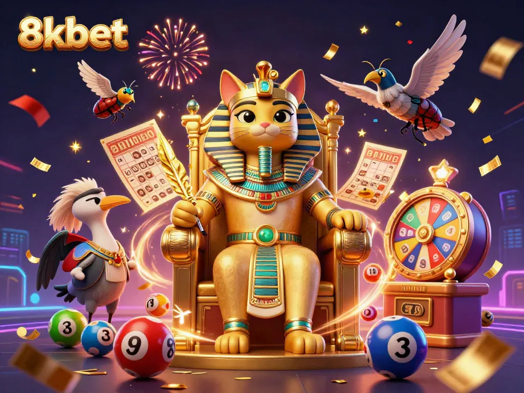 Experience the vibrant gaming thrill with 8xbet, featuring a lively Egyptian-themed casino scene.