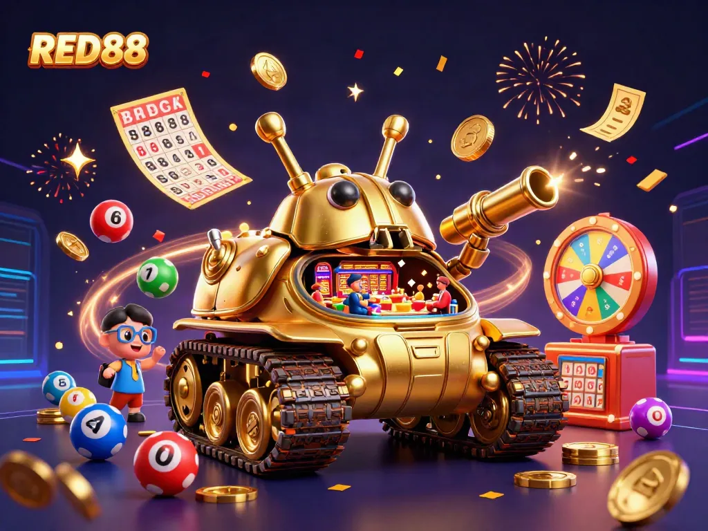 Experience the excitement of the RED88 casino with vibrant elements and dynamic visuals showcasing gaming excitement.