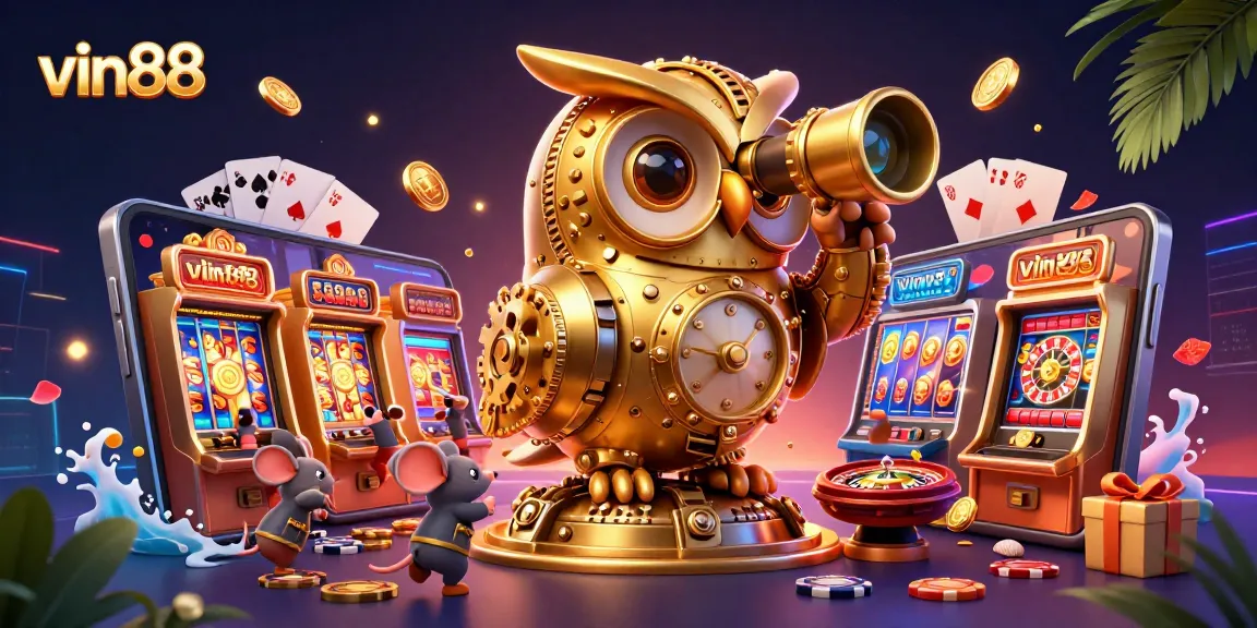 Experience vin88's vibrant casino atmosphere with spinning slots and an entertaining environment.