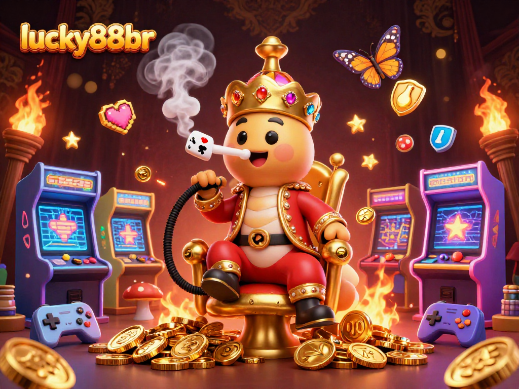 Experience thrill with lucky88br in a vibrant 3D casino scene filled with gaming excitement.