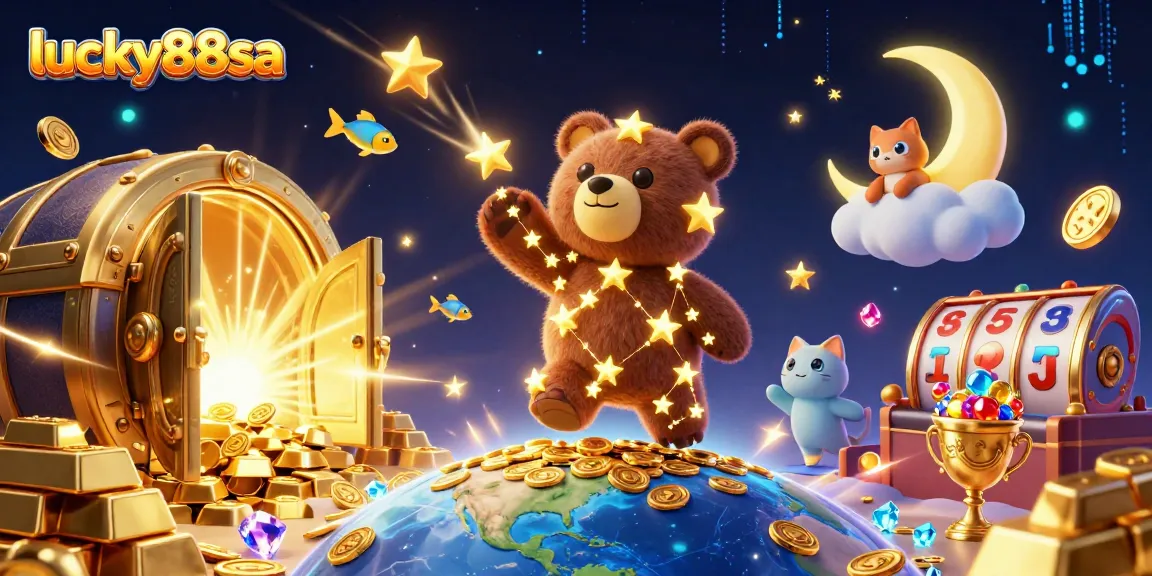 Experience the excitement of lucky88sa with vibrant casino elements, including gold coins and dynamic slot reels.