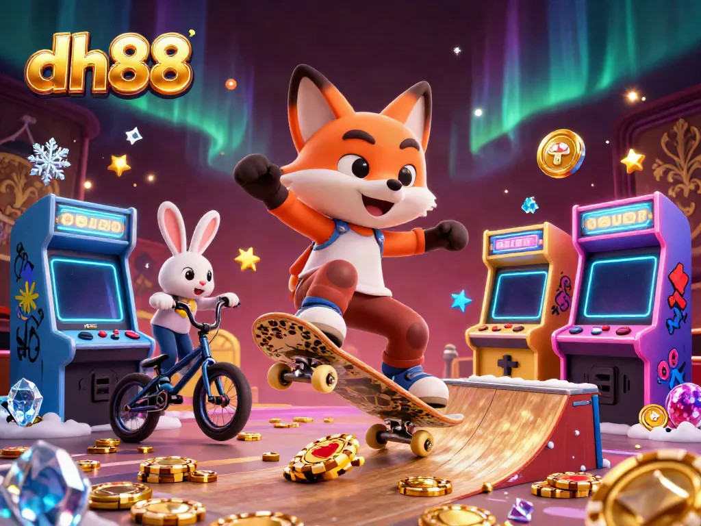 Engage with the dynamic dh88 casino scene featuring cartoon characters and gaming elements.