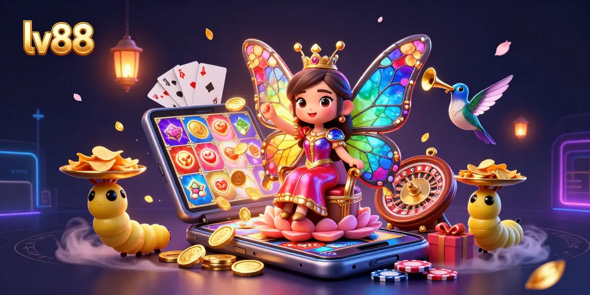 Spin to win at lv88 with a vibrant illustration of a casino fantasy scene featuring fun characters and games.