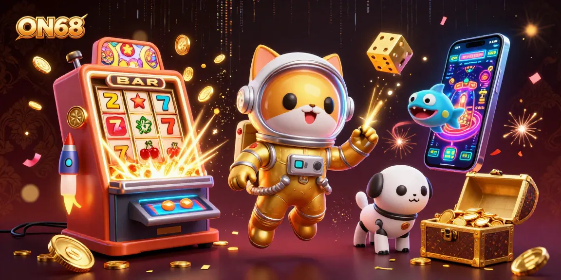 Win big with ON68: Enjoy thrilling casino adventures with vibrant 3D characters and exciting game symbols.