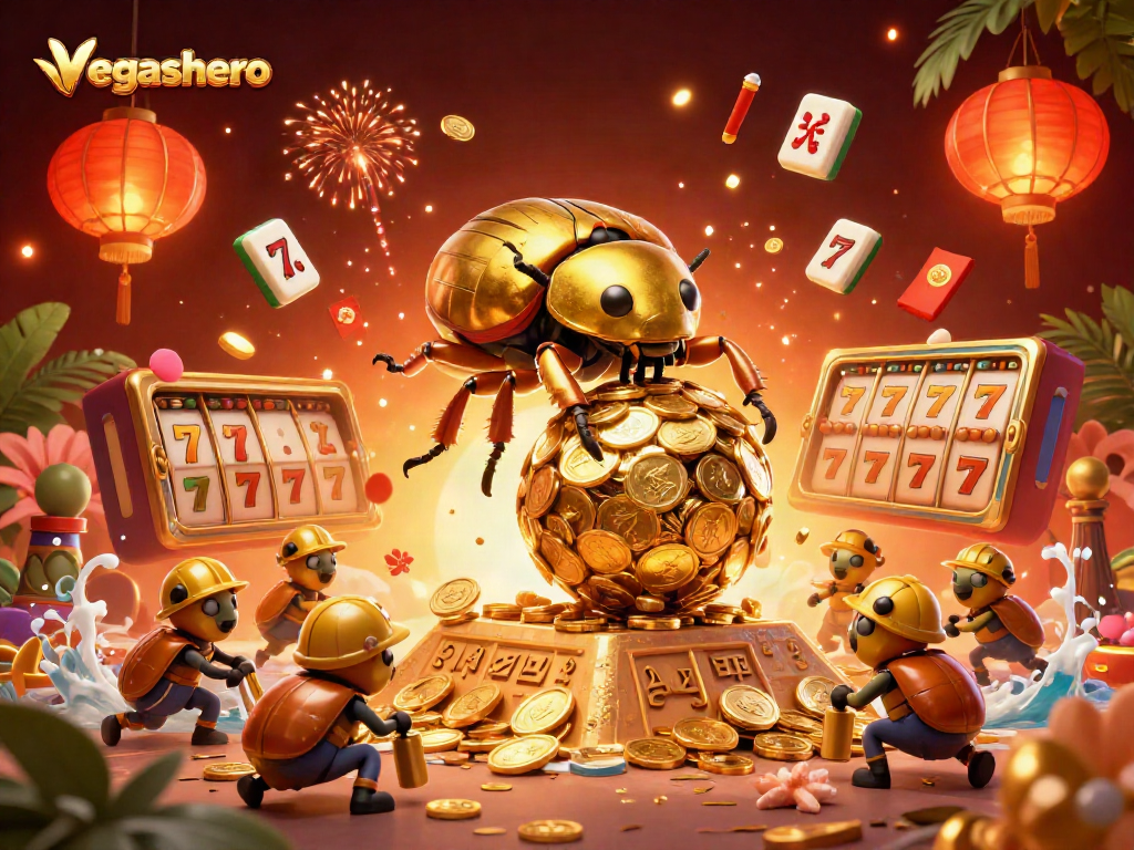 Engage in thrilling gameplay at vegashero casino with a vibrant 3D illustration displaying golden elements and slot reels.
