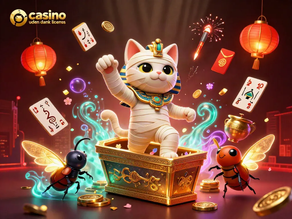 Spin and win at the exciting casino uden dansk licens with an Egyptian mummy cat and golden elements.