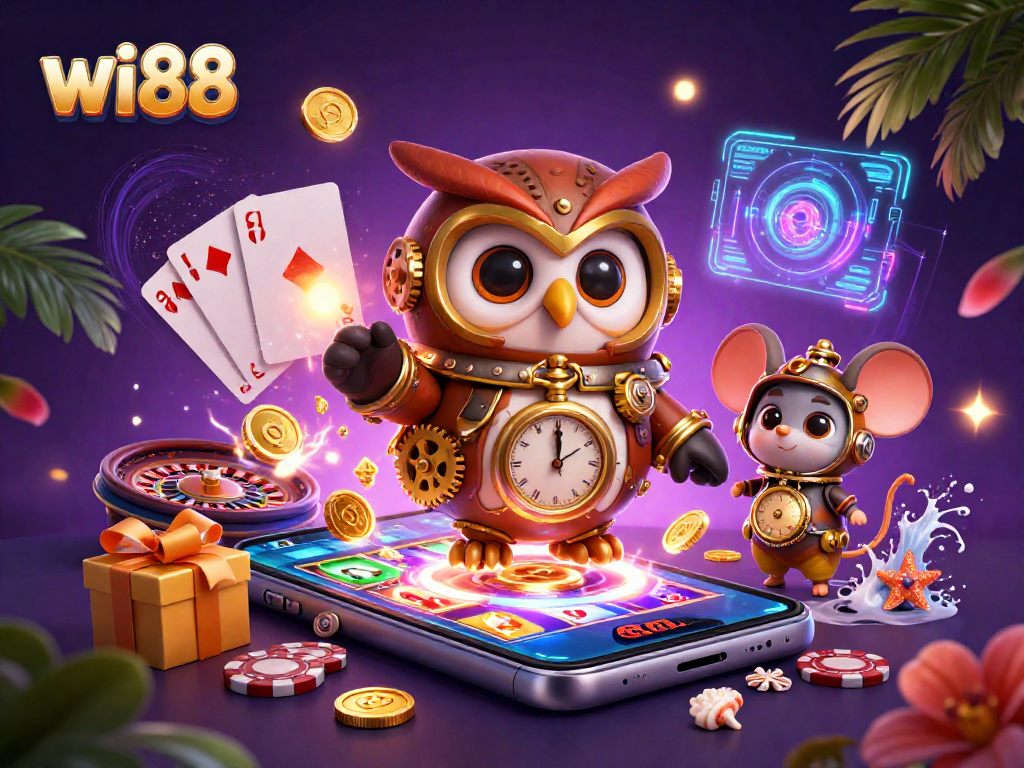 Experience the vibrant casino world with wi88 through a time-traveler owl and thrilling games.