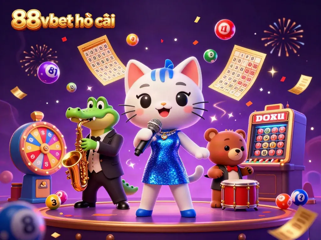 Engage with the colorful casino scene showcasing a jazzy performance, highlighting 88vbet nhà cái's vibrant gaming experience.