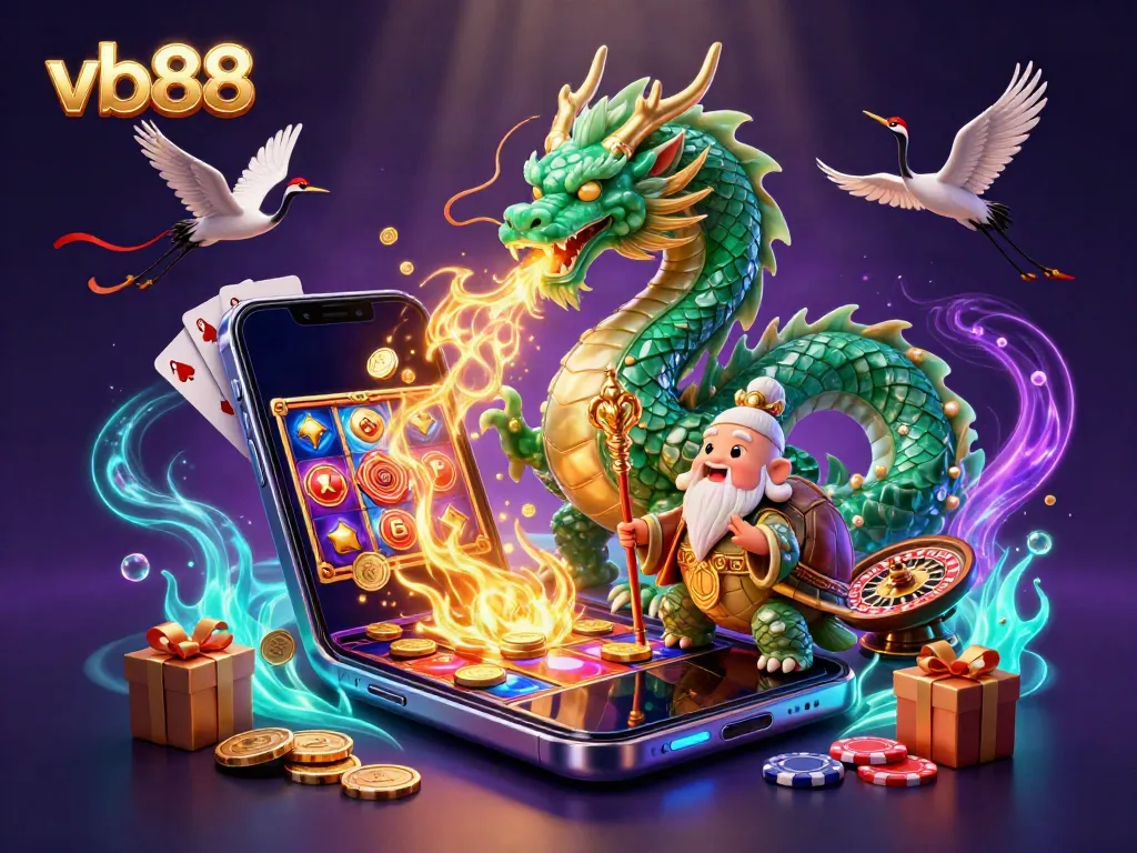 Experience thrilling gaming with vb88, featuring a powerful dragon and vibrant casino elements.