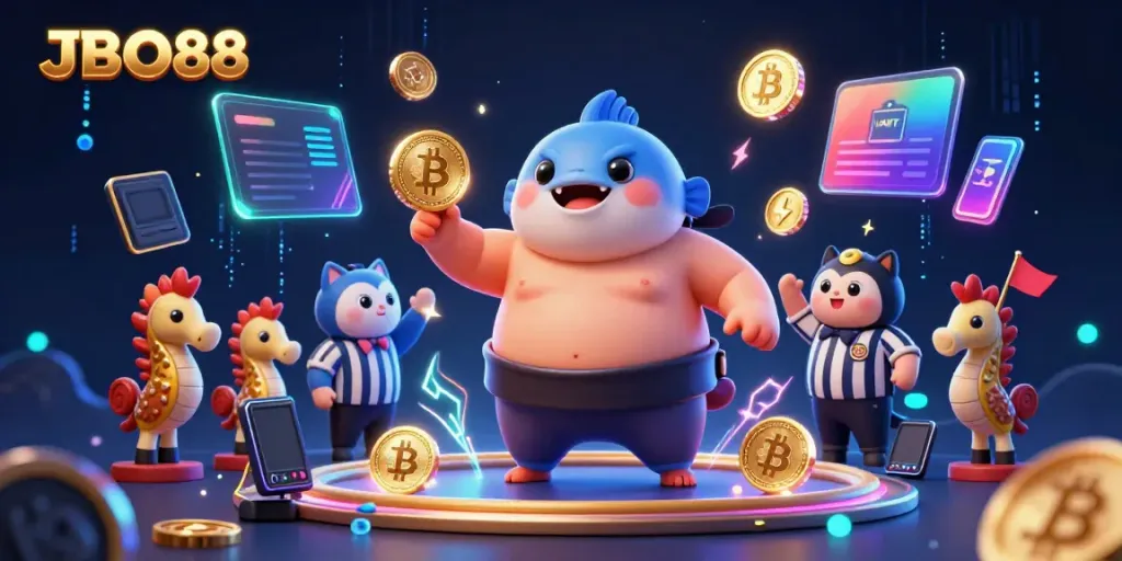 Engage in thrilling gameplay at JBO88 with vibrant 3D casino characters and elements.