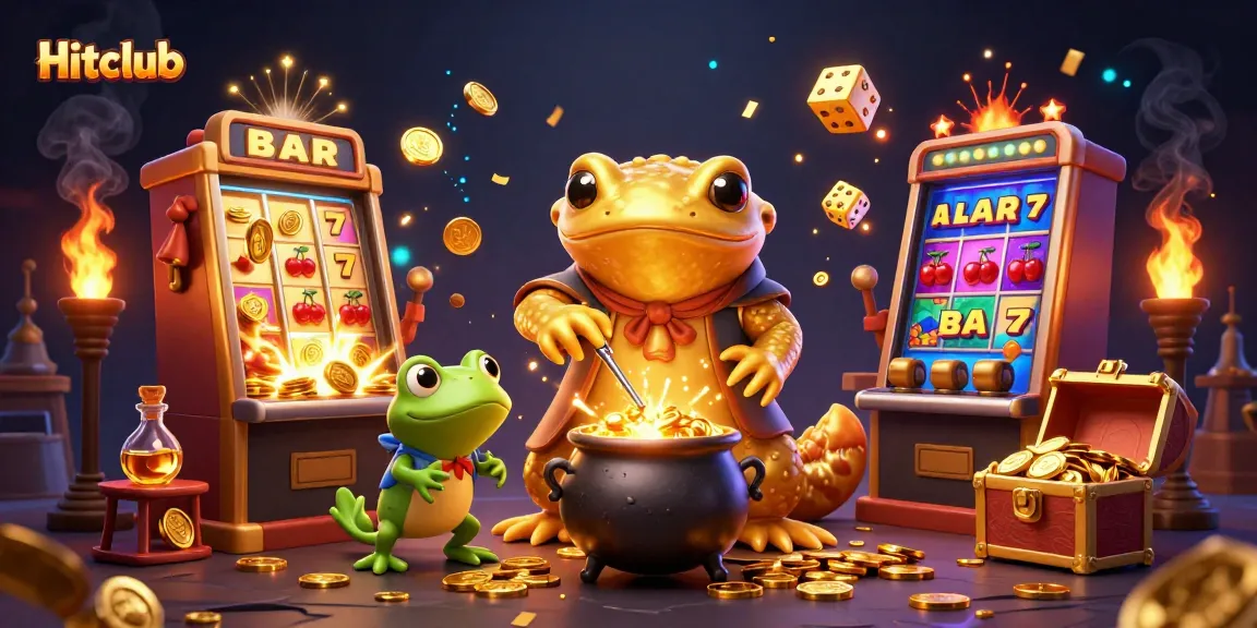 Hitclub showcases a vibrant, dynamic scene of a golden salamander alchemist with magical casino elements.