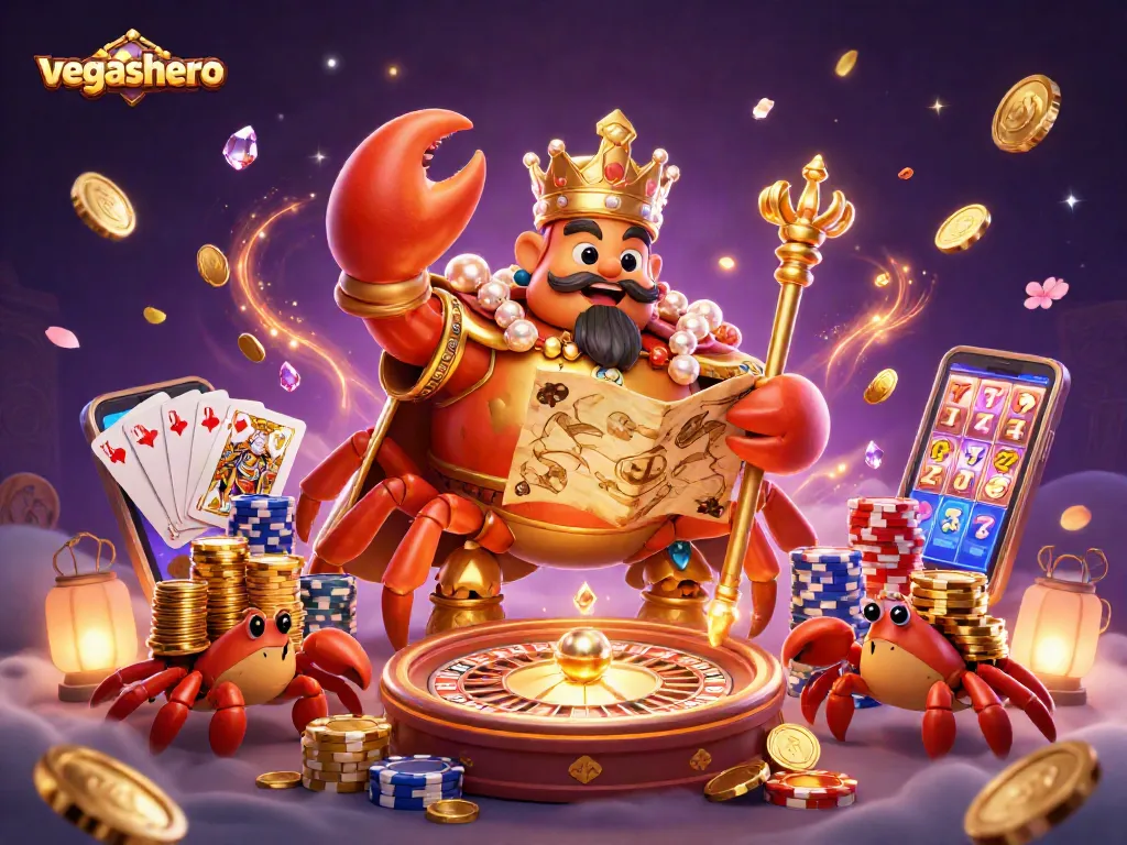 Engage in thrilling gameplay at vegashero as the golden crab emperor oversees exciting casino action.