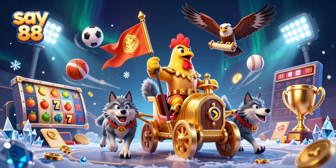 Experience excitement with say 88 in a vibrant online casino scene full of gaming elements and characters.