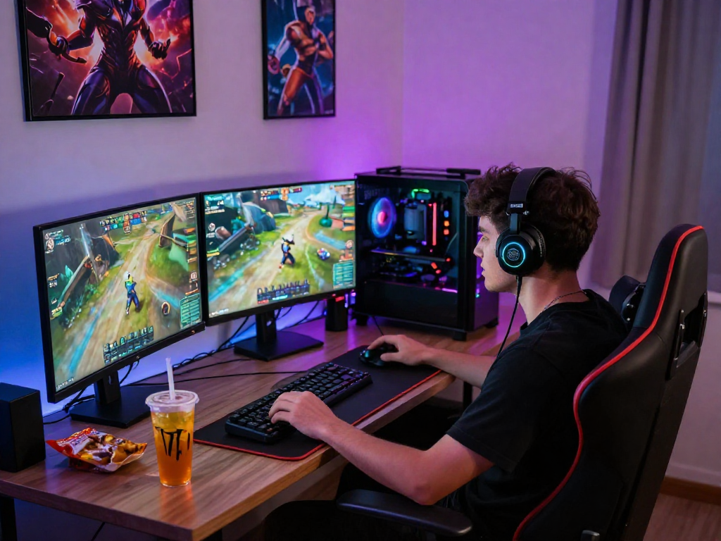 trang chủ oxbet online gaming setup with vibrant lighting and action-filled screens