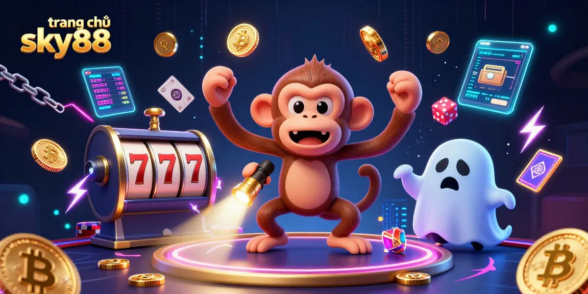 Experience the exciting world of trang chủ sky88 with a playful ghost-hunter and golden treasures in a vibrant casino.